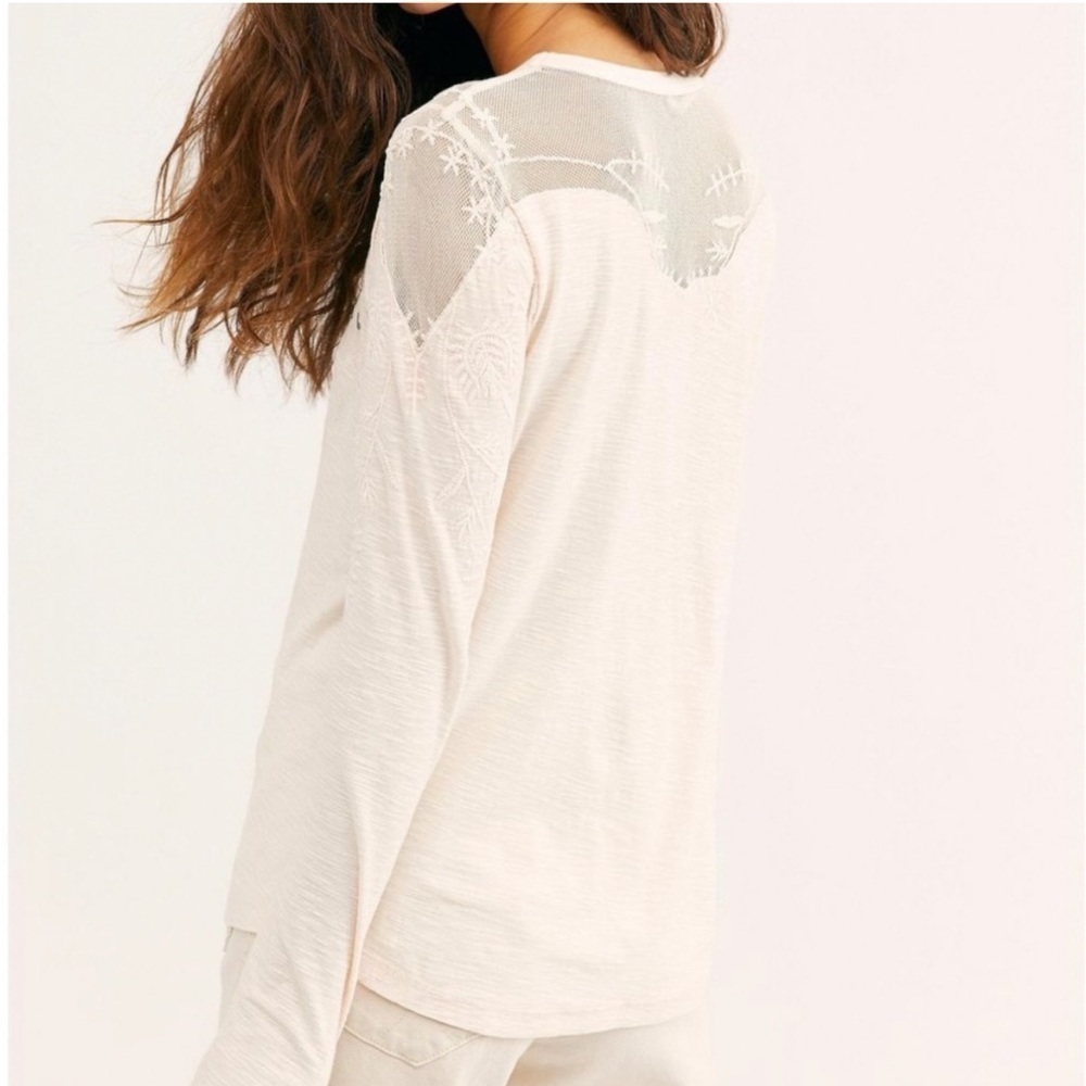 Free people Micha Embellished Mesh Beaded Long Sleeve Tee Top Peach Color Size M - Picture 2 of 9